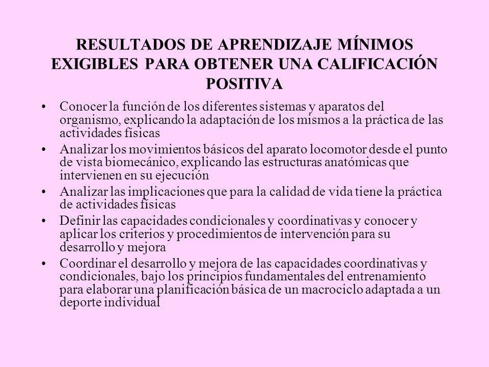RESULTADOS DE APRENDIZAJE MÍNIMOS EXIGIBLES PARA OBTENER UNA CALIFICACIÓN POSITIVA