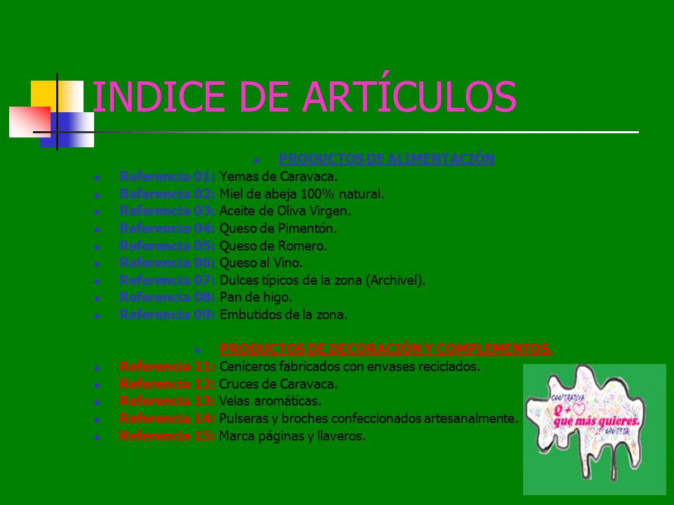 PRODUCTOS DE ALIMENTACIÓN PRODUCTOS DE DECORACIÓN Y COMPLEMENTOS.