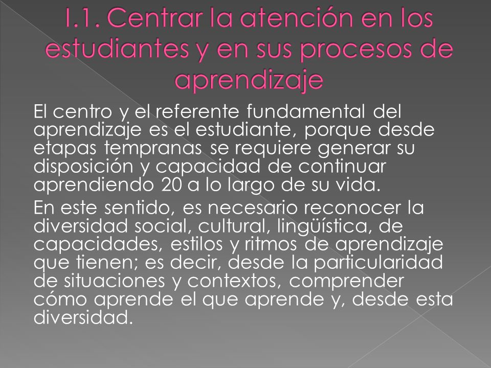 I.1. Centrar la atención en los estudiantes y en sus procesos de aprendizaje