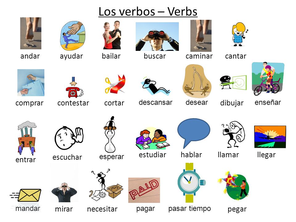 Los verbos – Verbs andar ayudar bailar buscar caminar cantar comprar