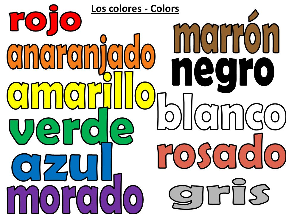 rojo marrón anaranjado negro amarillo blanco verde rosado azul morado