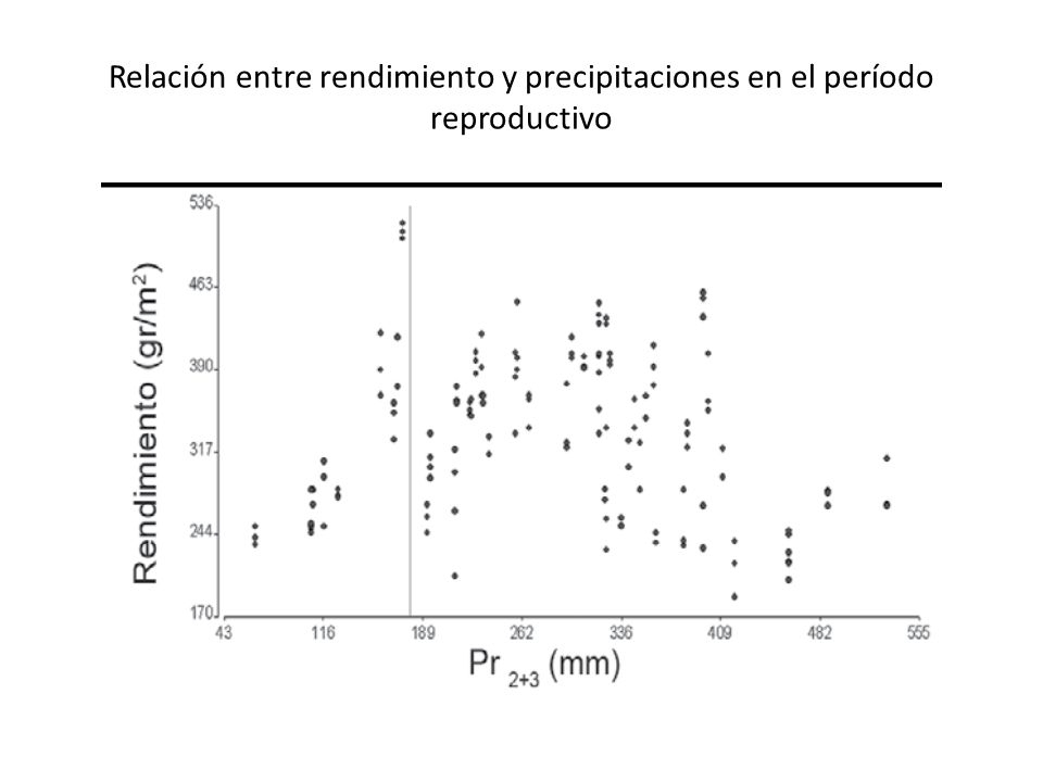 Relación entre rendimiento y precipitaciones en el período reproductivo
