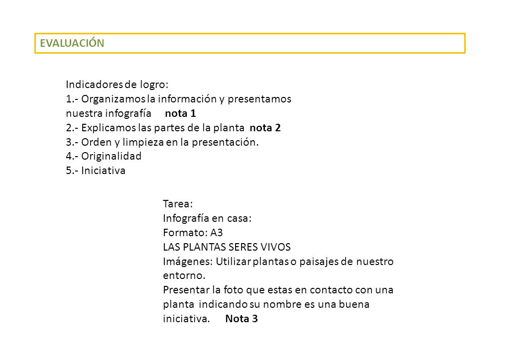 EVALUACIÓN Indicadores de logro: 1.- Organizamos la información y presentamos nuestra infografía nota 1.
