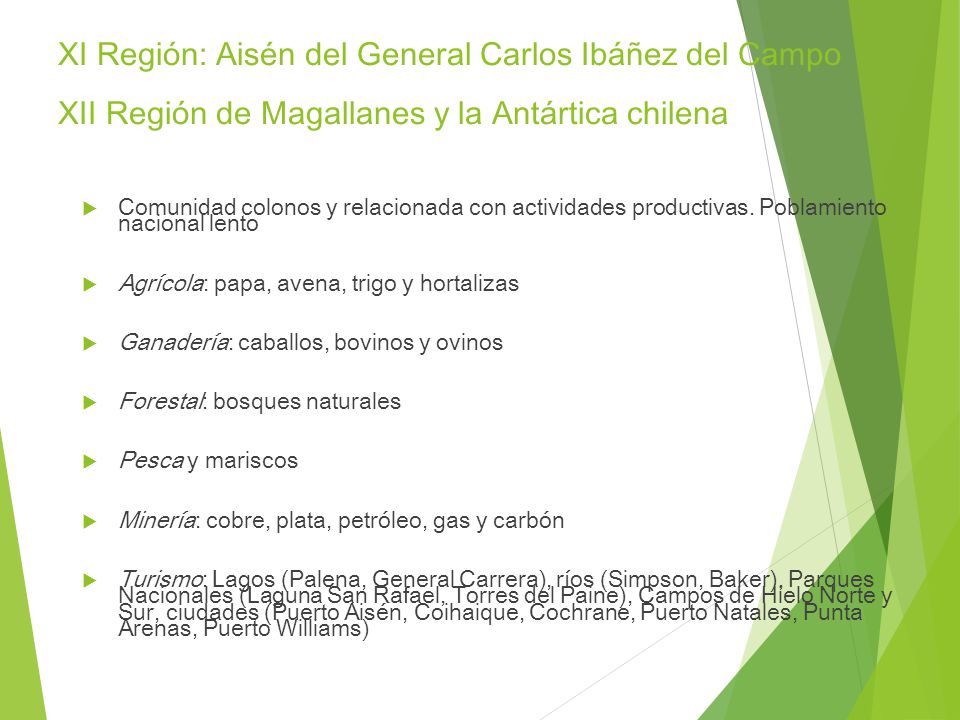 XI Región: Aisén del General Carlos Ibáñez del Campo XII Región de Magallanes y la Antártica chilena