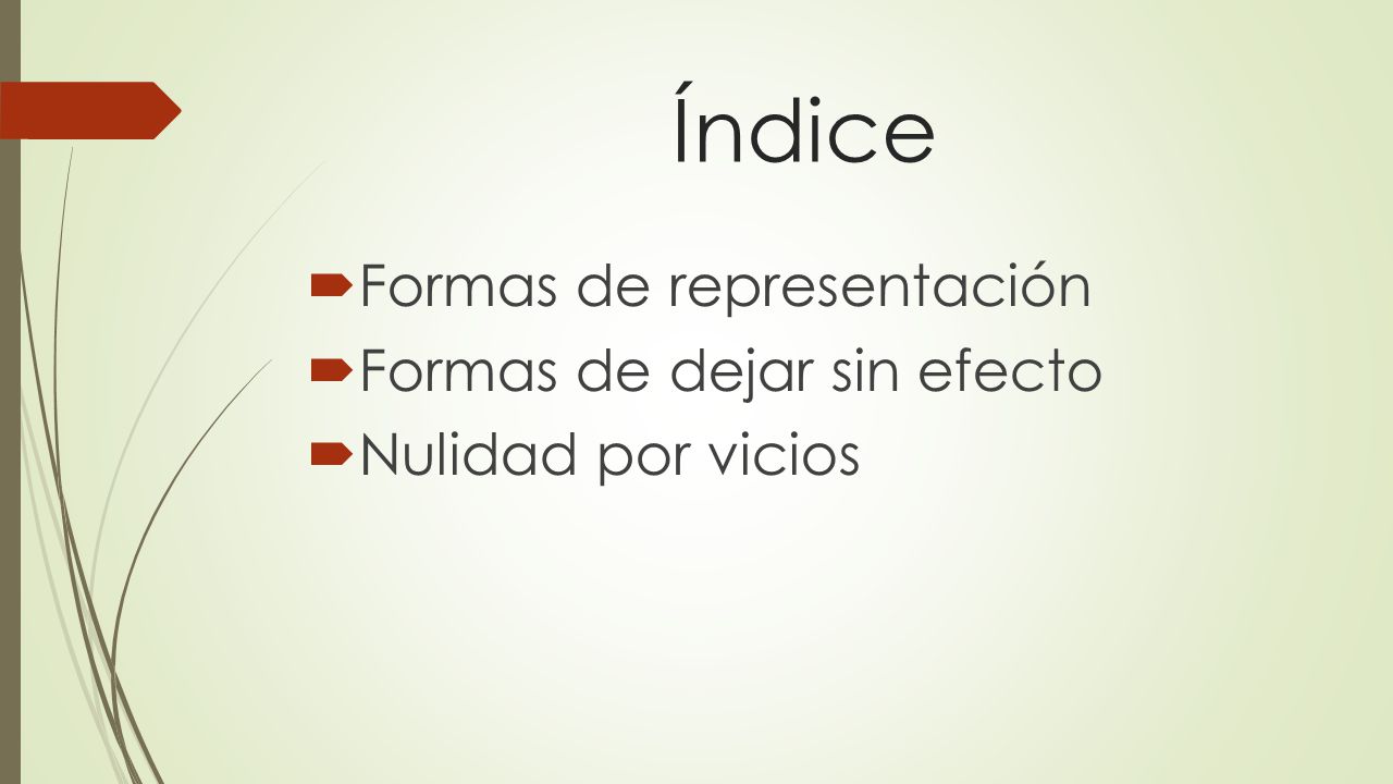 Índice Formas de representación Formas de dejar sin efecto