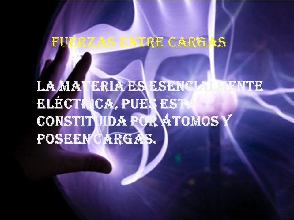 Fuerzas entre cargas La materia es esencialmente eléctrica, pues está constituida por átomos y poseen cargas.