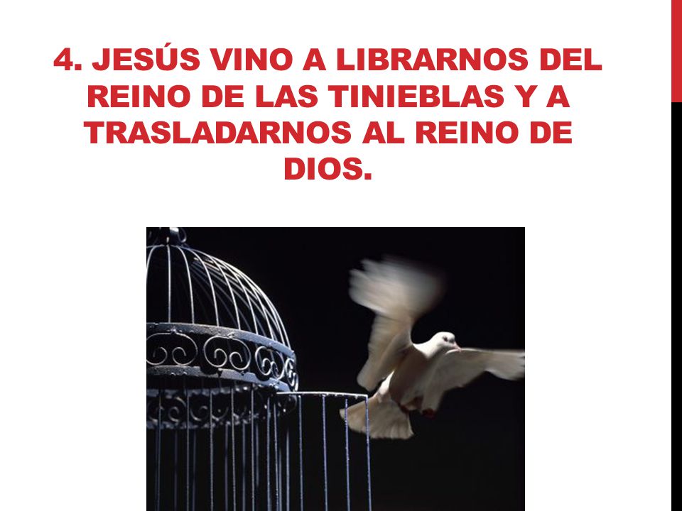 4. Jesús vino a librarnos del reino de las tinieblas y a trasladarnos al Reino de Dios.
