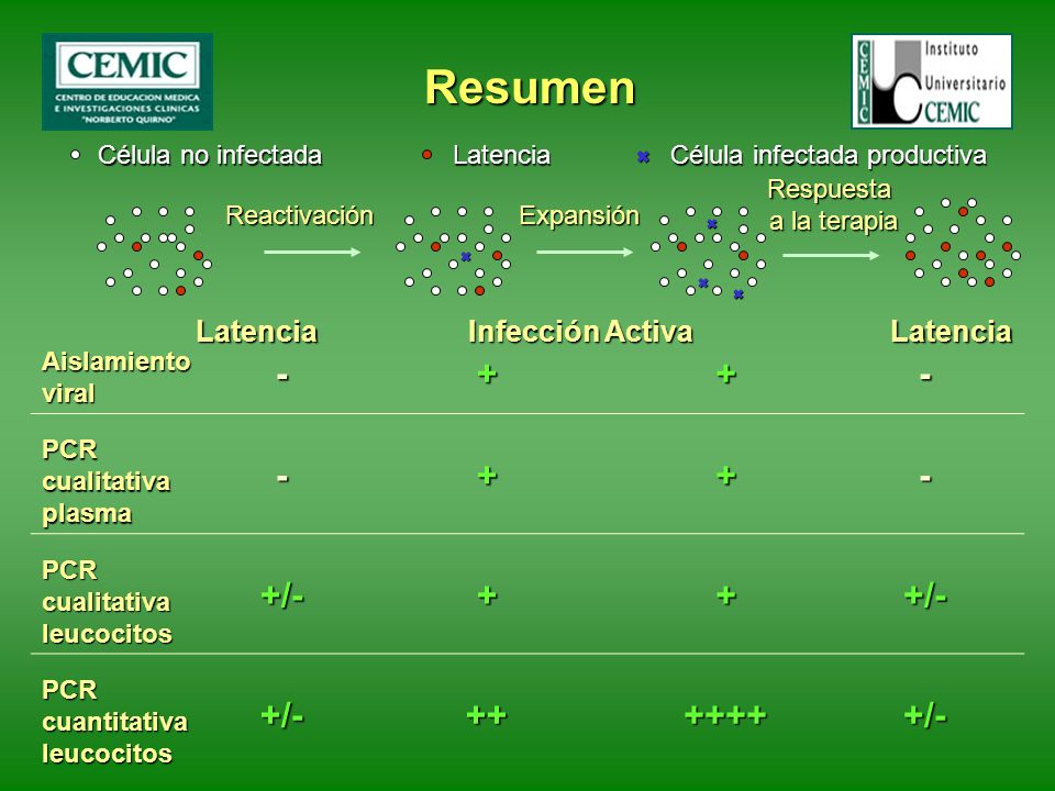 Resumen - + +/ Latencia Infección Activa Célula no infectada