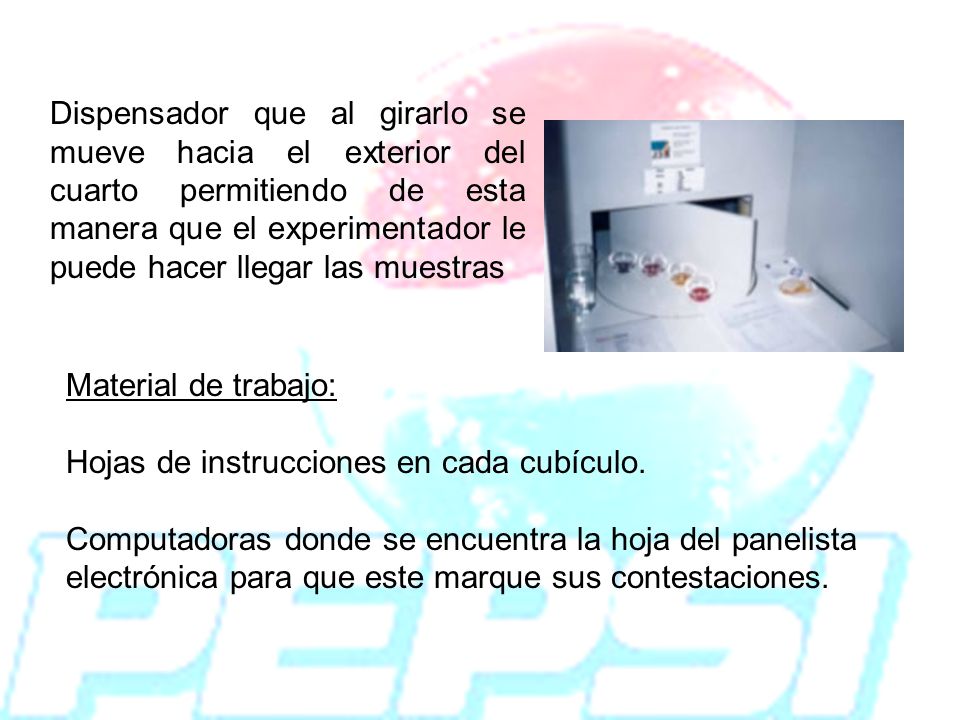 Dispensador que al girarlo se mueve hacia el exterior del cuarto permitiendo de esta manera que el experimentador le puede hacer llegar las muestras