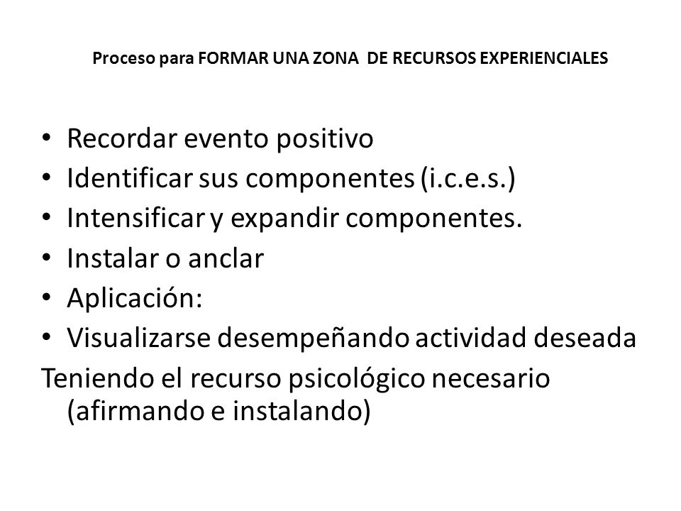 Recordar evento positivo Identificar sus componentes (i.c.e.s.)