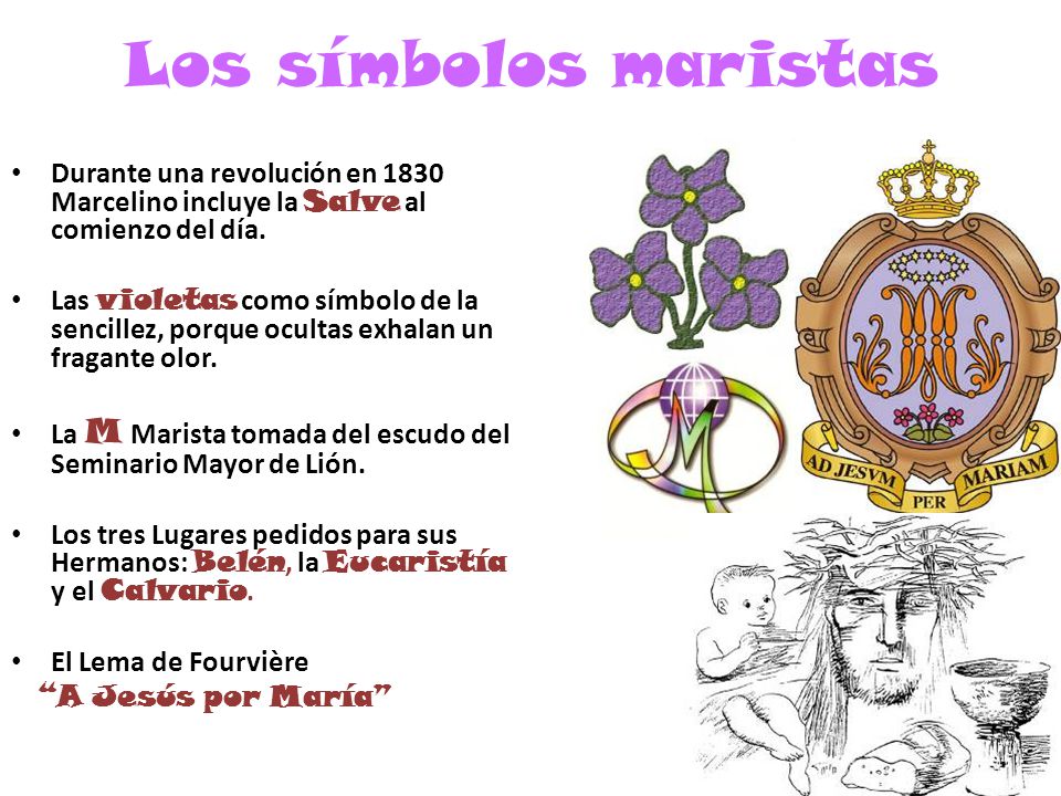 Los símbolos maristas Durante una revolución en 1830 Marcelino incluye la Salve al comienzo del día.
