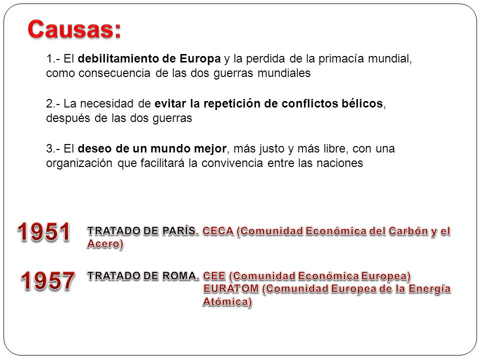Causas: 1.- El debilitamiento de Europa y la perdida de la primacía mundial, como consecuencia de las dos guerras mundiales.