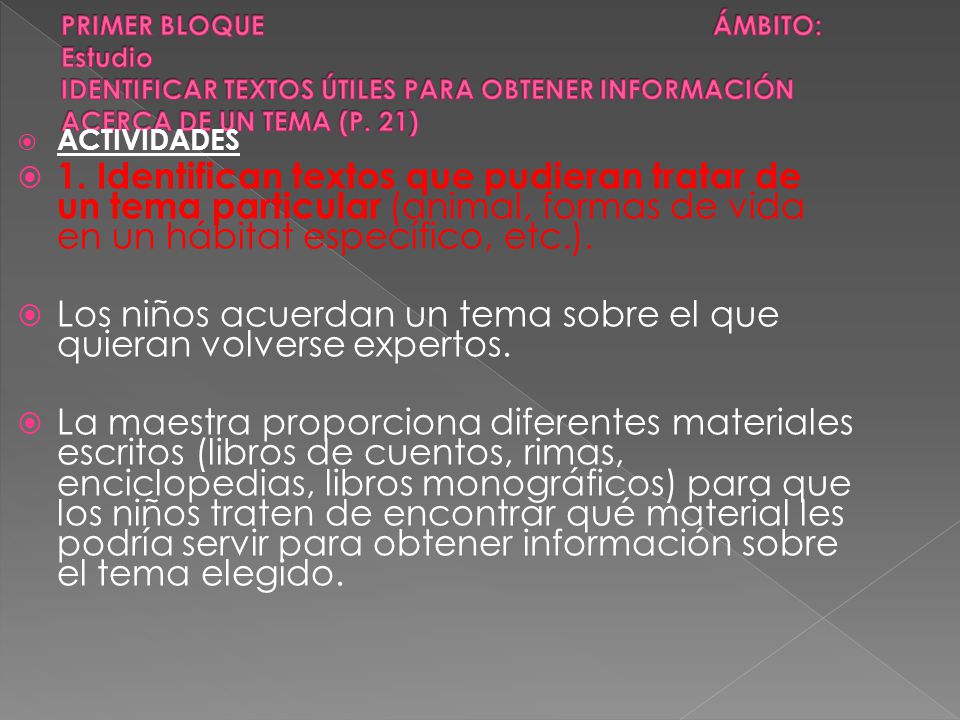 Los niños acuerdan un tema sobre el que quieran volverse expertos.