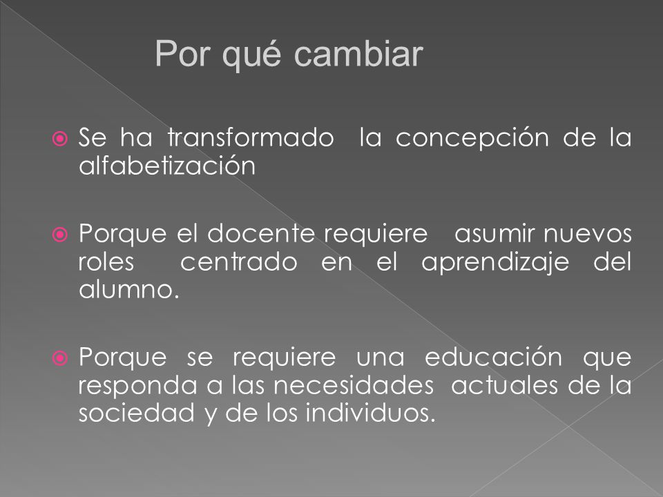 Por qué cambiar Se ha transformado la concepción de la alfabetización