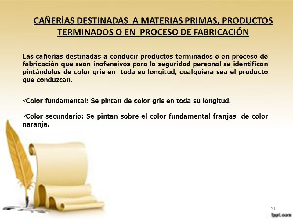 CAÑERÍAS DESTINADAS A MATERIAS PRIMAS, PRODUCTOS TERMINADOS O EN PROCESO DE FABRICACIÓN