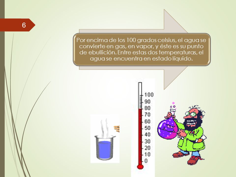 Por encima de los 100 grados celsius, el agua se convierte en gas, en vapor, y éste es su punto de ebullición.