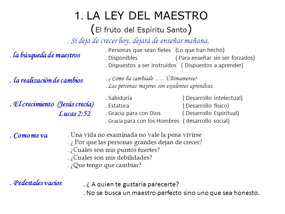 1. LA LEY DEL MAESTRO (El fruto del Espíritu Santo)