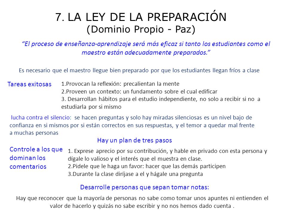 7. LA LEY DE LA PREPARACIÓN (Dominio Propio - Paz)