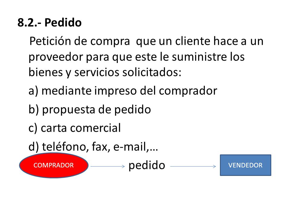 a) mediante impreso del comprador b) propuesta de pedido