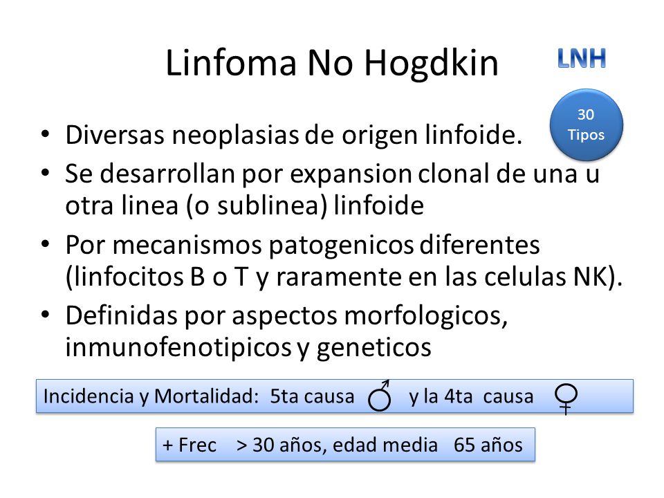 Linfoma No Hogdkin LNH Diversas neoplasias de origen linfoide.