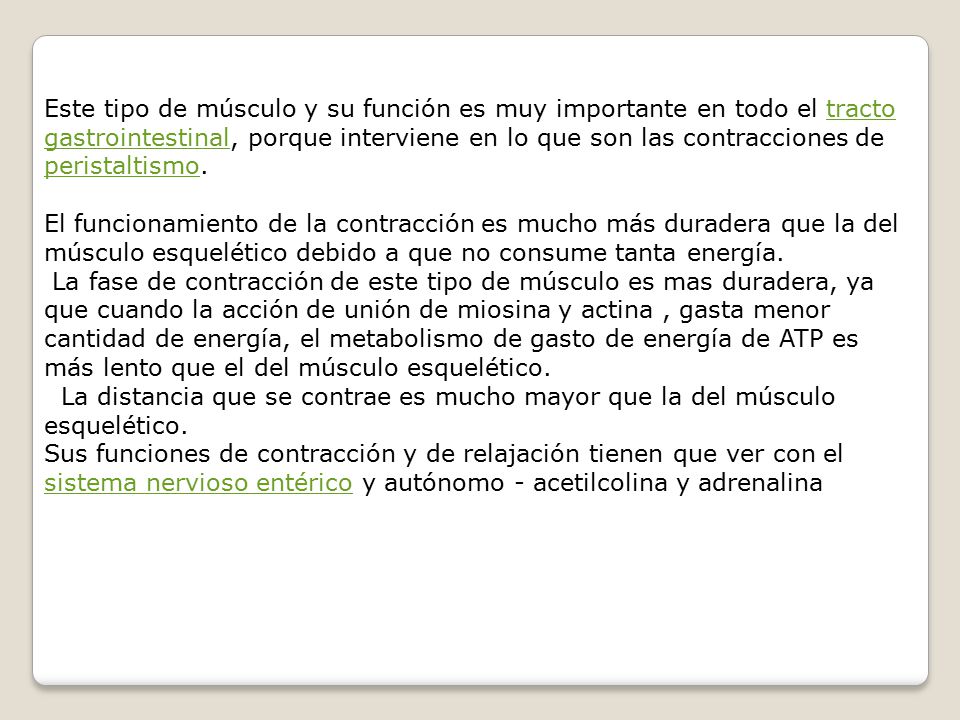 Este tipo de músculo y su función es muy importante en todo el tracto gastrointestinal, porque interviene en lo que son las contracciones de peristaltismo.
