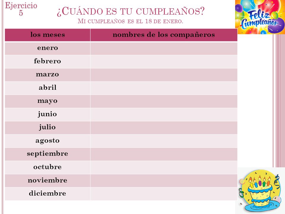 ¿Cuándo es tu cumpleaños Mi cumpleaños es el 18 de enero.
