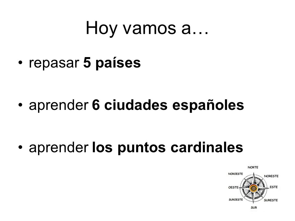 Hoy vamos a… repasar 5 países aprender 6 ciudades españoles