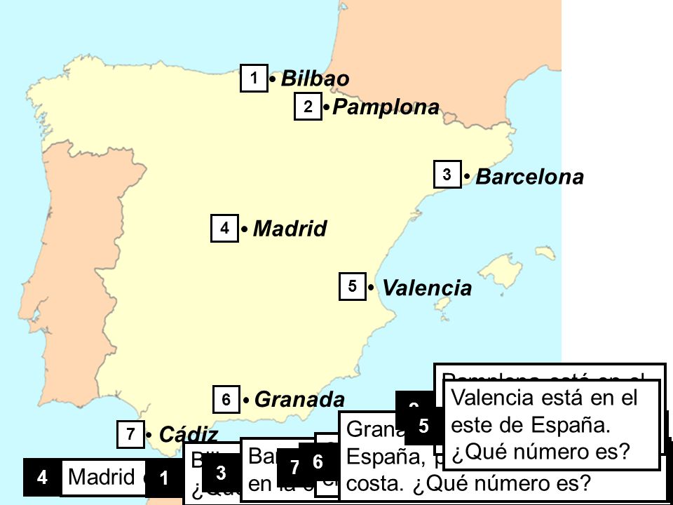 Pamplona está en el norte de España. ¿Qué número es Granada