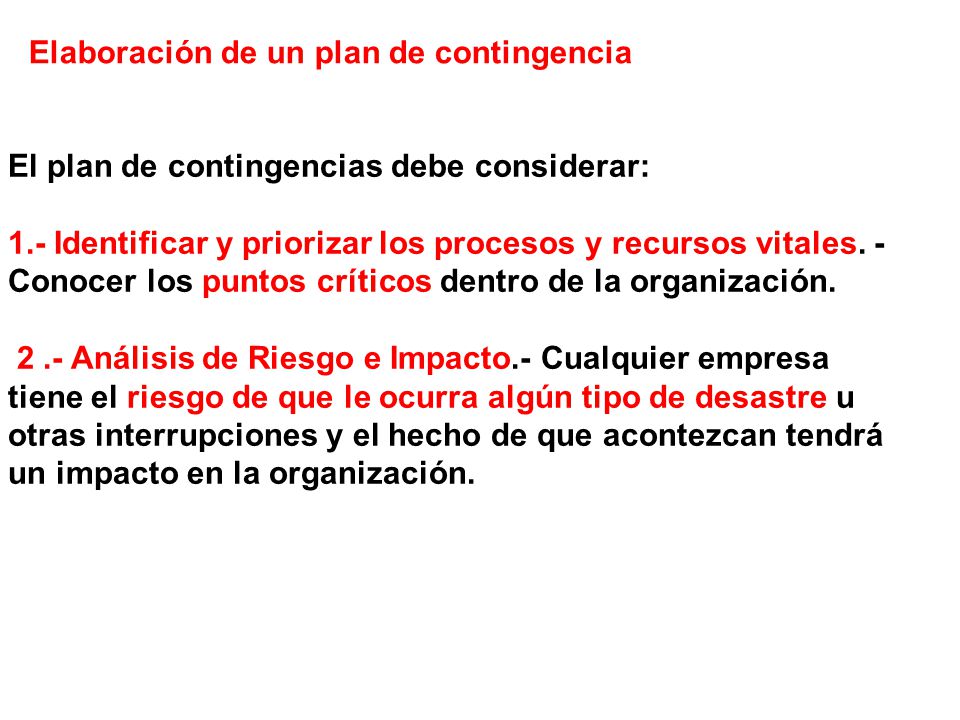 Elaboración de un plan de contingencia
