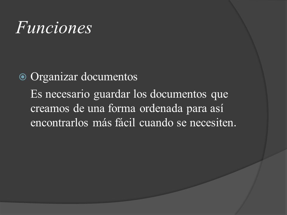 Funciones Organizar documentos