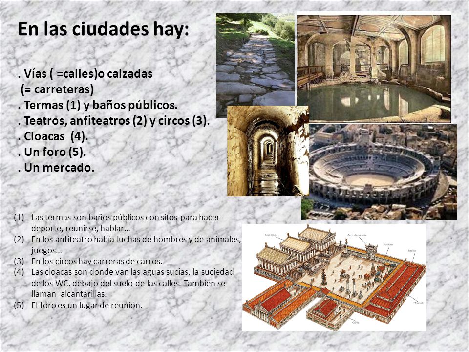 En las ciudades hay: . Vías ( =calles)o calzadas (= carreteras)