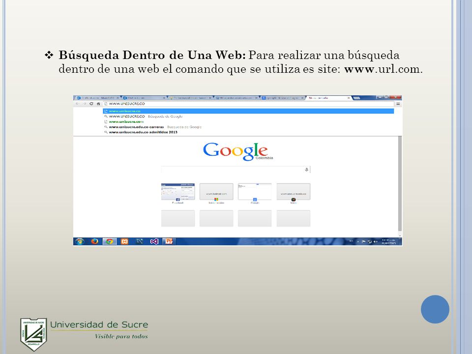 Búsqueda Dentro de Una Web: Para realizar una búsqueda dentro de una web el comando que se utiliza es site: