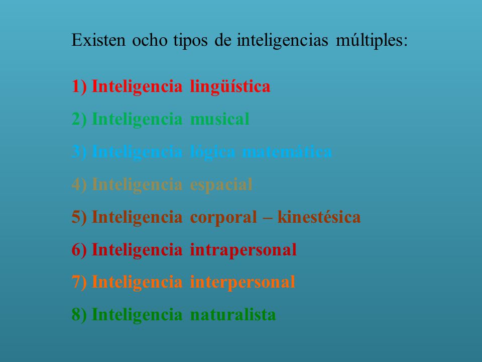 Existen ocho tipos de inteligencias múltiples: