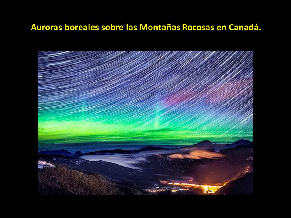 Auroras boreales sobre las Montañas Rocosas en Canadá.