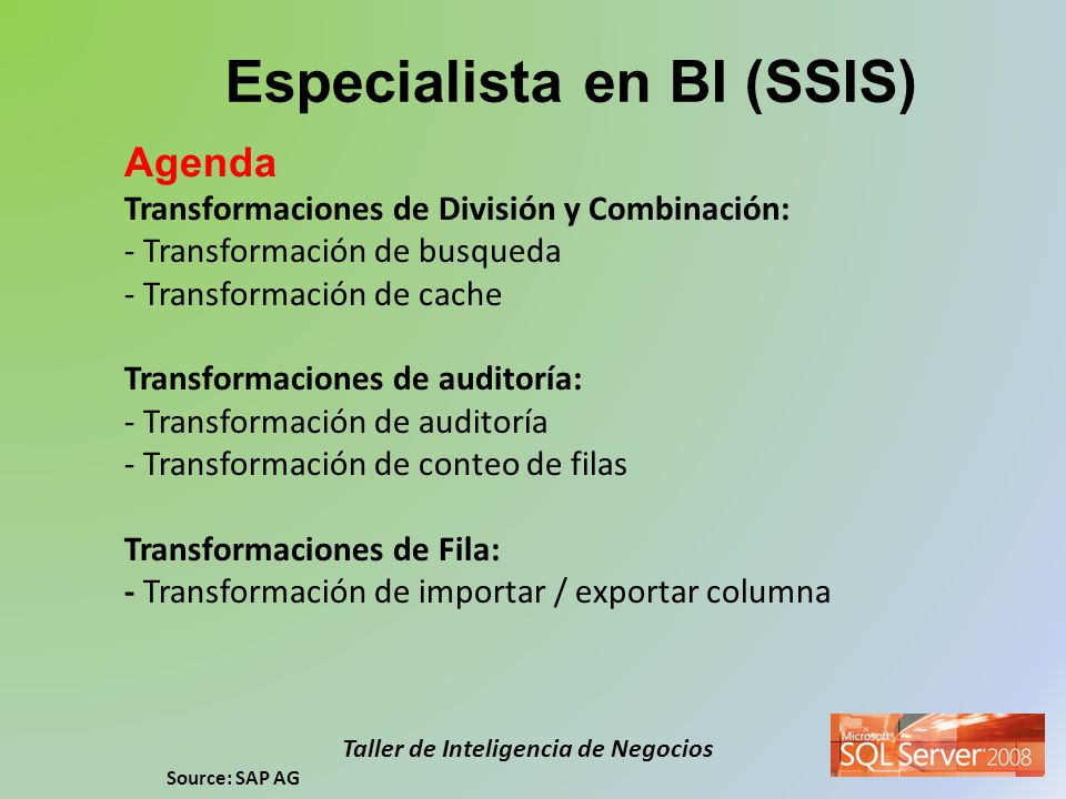Especialista en BI (SSIS)