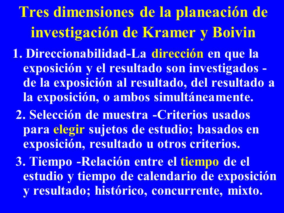 Tres dimensiones de la planeación de investigación de Kramer y Boivin