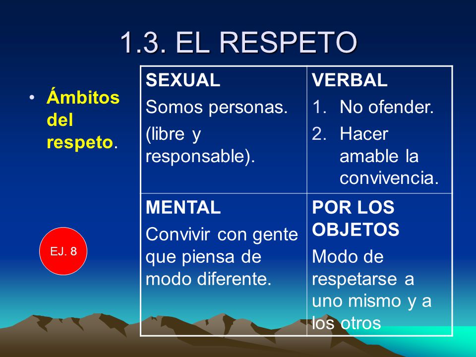 1.3. EL RESPETO SEXUAL Somos personas. (libre y responsable). VERBAL