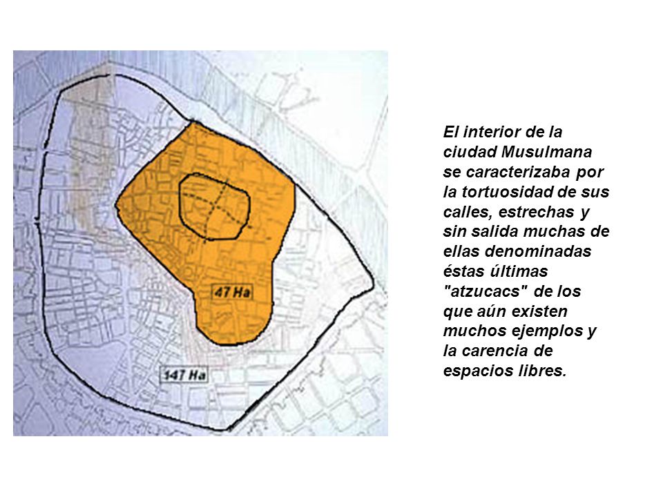 El interior de la ciudad Musulmana se caracterizaba por la tortuosidad de sus calles, estrechas y sin salida muchas de ellas denominadas éstas últimas atzucacs de los que aún existen muchos ejemplos y la carencia de espacios libres.