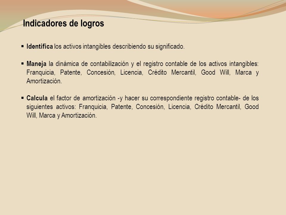 Indicadores de logros Identifica los activos intangibles describiendo su significado.
