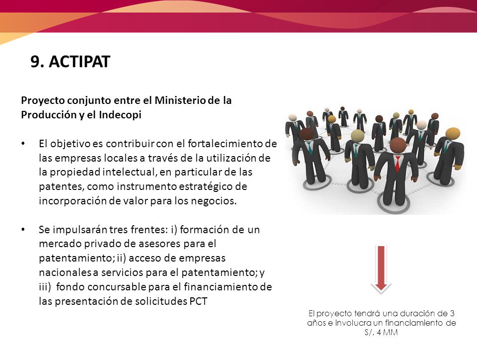 9. ACTIPAT Proyecto conjunto entre el Ministerio de la Producción y el Indecopi.