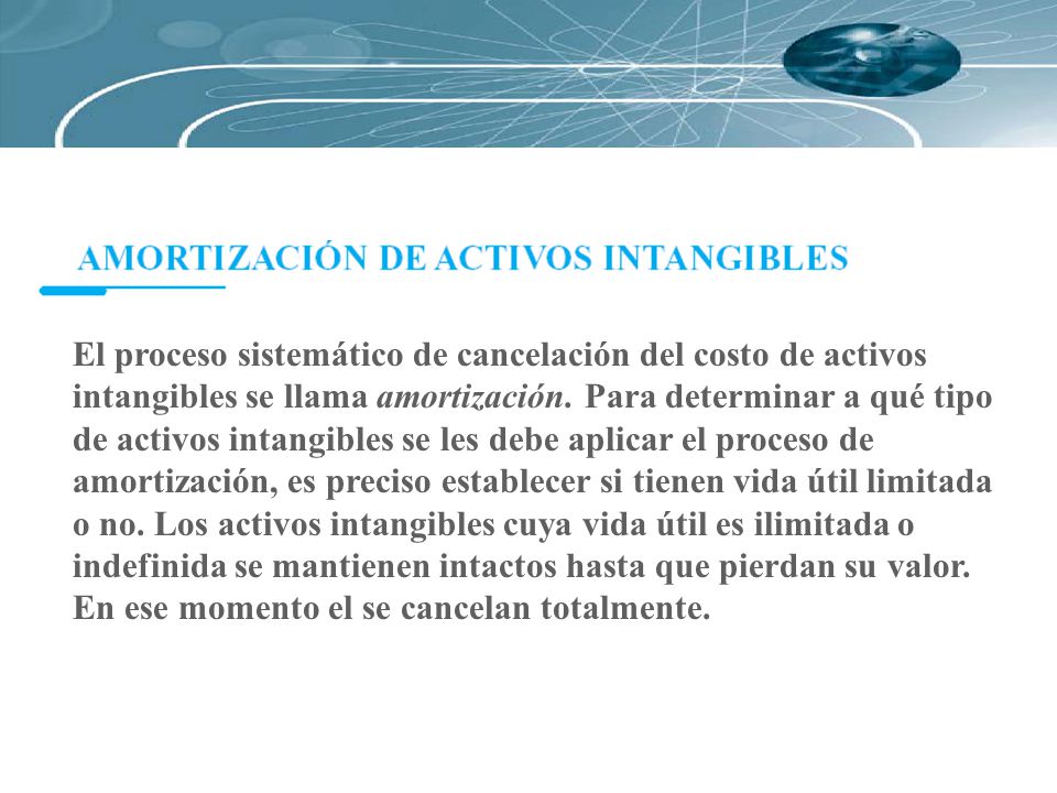El proceso sistemático de cancelación del costo de activos intangibles se llama amortización.