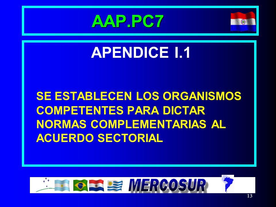AAP.PC7 APENDICE I.1. SE ESTABLECEN LOS ORGANISMOS COMPETENTES PARA DICTAR NORMAS COMPLEMENTARIAS AL ACUERDO SECTORIAL.