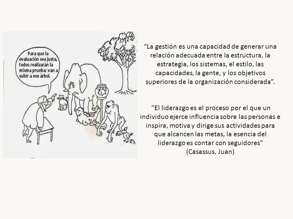 La gestión es una capacidad de generar una relación adecuada entre la estructura, la estrategia, los sistemas, el estilo, las capacidades, la gente, y los objetivos superiores de la organización considerada .