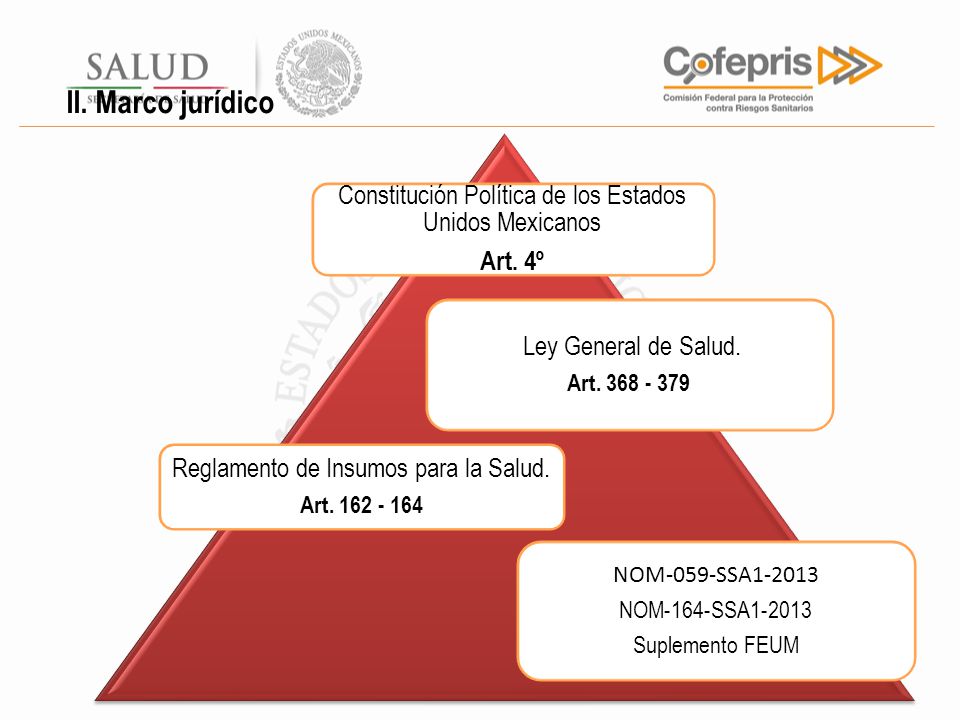 II. Marco jurídico Constitución Política de los Estados Unidos Mexicanos. Art. 4º. Ley General de Salud.
