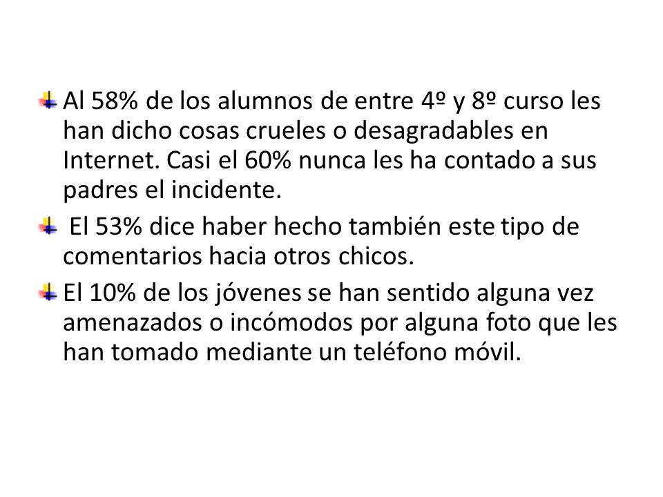 Al 58% de los alumnos de entre 4º y 8º curso les han dicho cosas crueles o desagradables en Internet. Casi el 60% nunca les ha contado a sus padres el incidente.