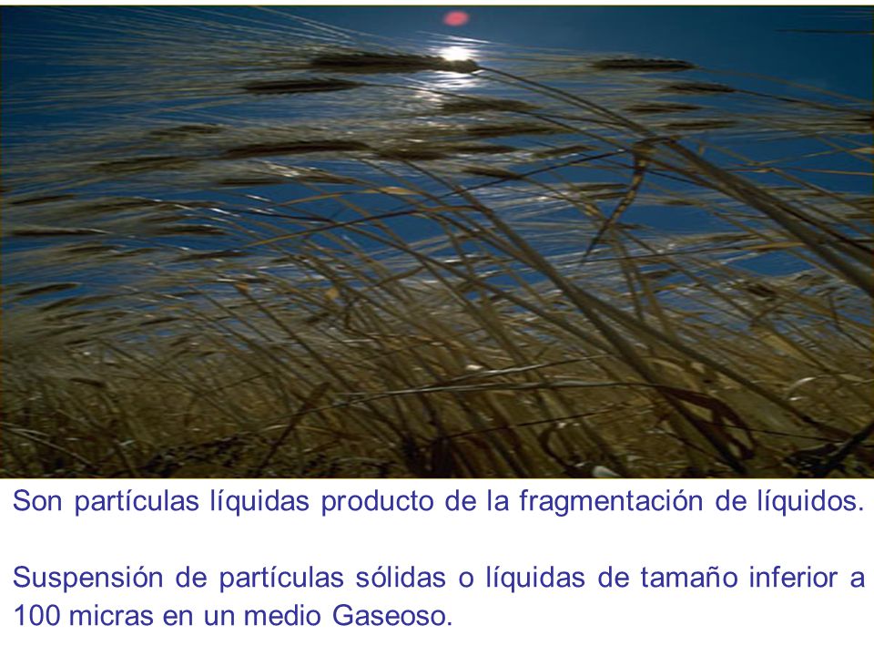 Son partículas líquidas producto de la fragmentación de líquidos.