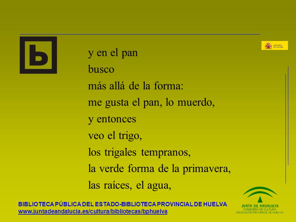 y en el pan busco. más allá de la forma: me gusta el pan, lo muerdo, y entonces. veo el trigo, los trigales tempranos,