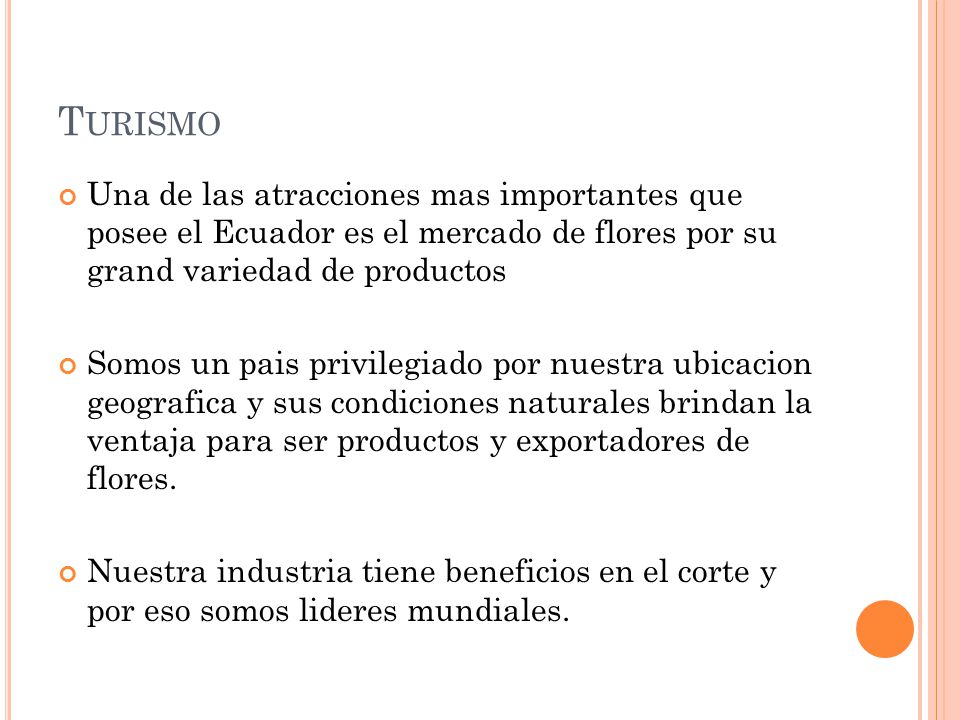 Turismo Una de las atracciones mas importantes que posee el Ecuador es el mercado de flores por su grand variedad de productos.