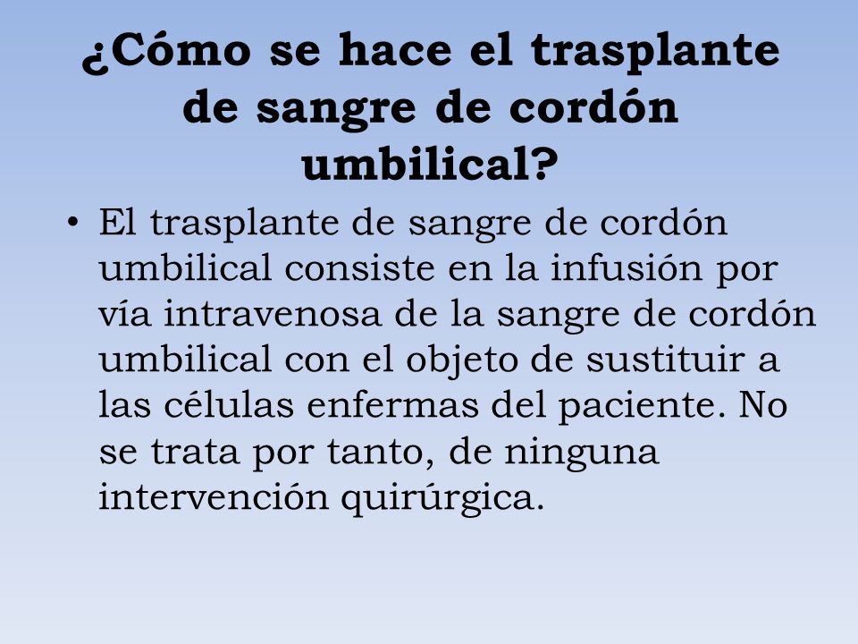 ¿Cómo se hace el trasplante de sangre de cordón umbilical