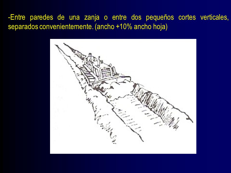 -Entre paredes de una zanja o entre dos pequeños cortes verticales, separados convenientemente.